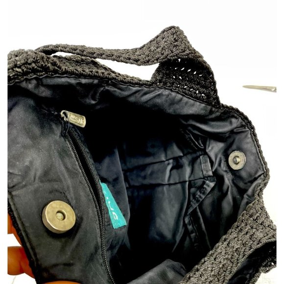 The Sak Women's Black Hand Crochet Boho Shoulder Bag Handbag Purse - Picture 4 of 6